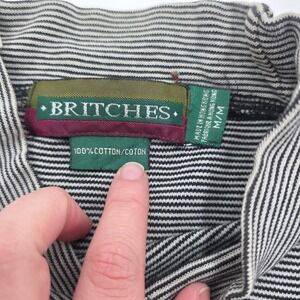 1990s Vintage BRITCHES Mens Mock Neck Striped Long Sleeve Cotton Casual Shirt M